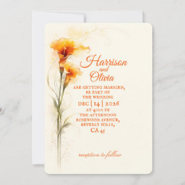 Convites Lírio de Água Classy Laranja Aquarela Floral Casam