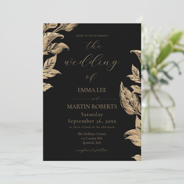 Convites Lírio-de-callas Dourado Casamento com Caligrafia E (Em pé/Frente)