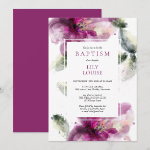 Convites Lírio Floral Rosa Aquarela Batismo Batizado