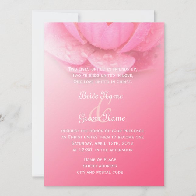 Convites Lírio rosa elegante em casamento cristão rosa (Frente)