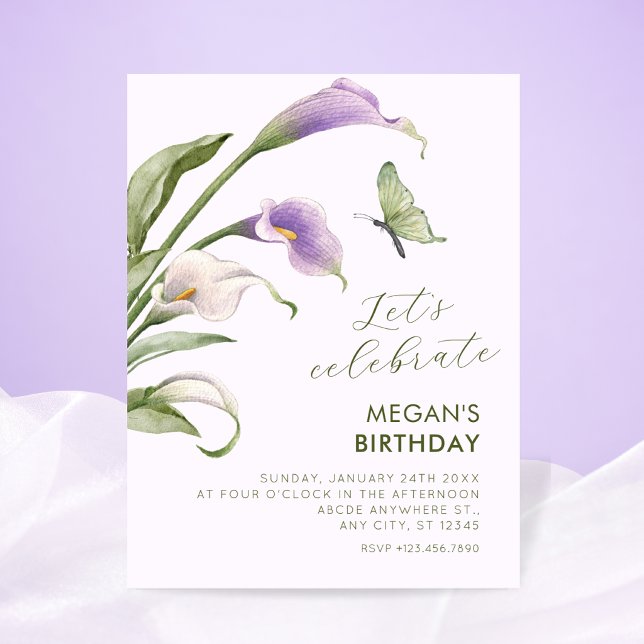 Convites Lírio roxo floral aniversário (Criador carregado)