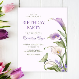 Convites Lírio roxo floral de aniversário