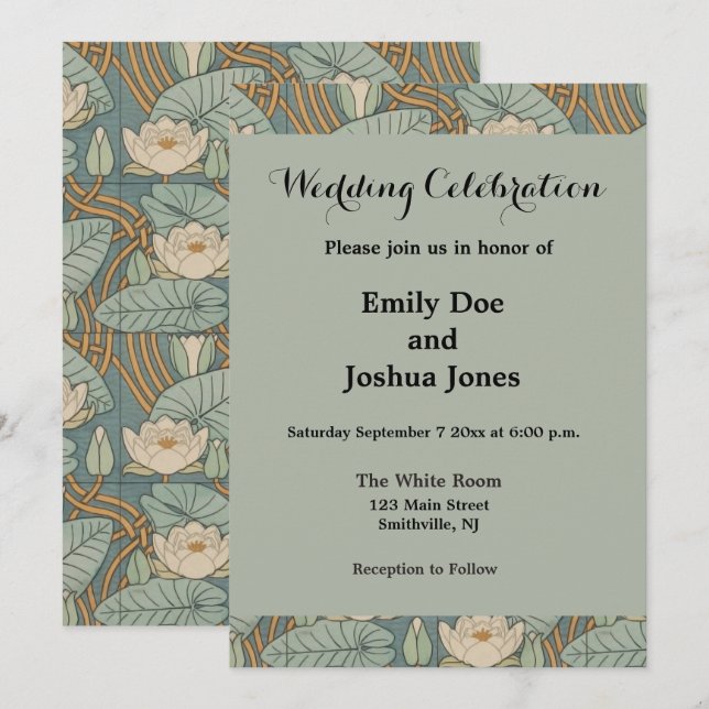 Convites Lírios Aquáticos Arte Nova Natureza (Frente/Verso)