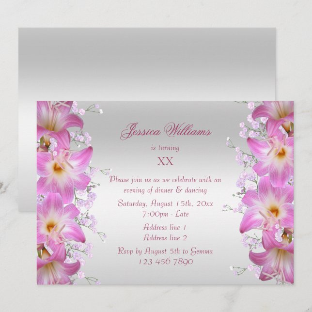 Convites Lírios Beladona Lindos Flores Aniversário (Frente/Verso)