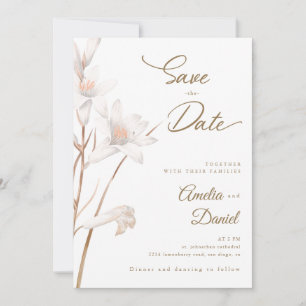Convites Lírios brancos elegantes casamento Save the Date