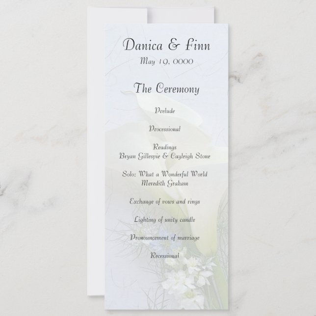 Convites Lírios Calla com nigella e flores-de-estoque (Frente)