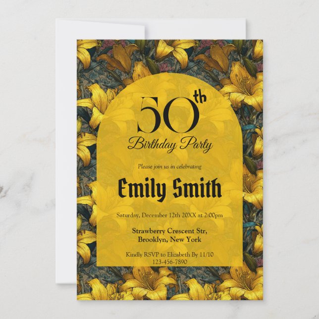 Convites Lírios Elegantes Acento Surpresa Aniversário (Frente)