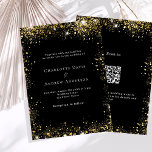 Convites Lista de ouro preto Código QR RSVP Detalhes do cas<br><div class="desc">Um convite de casamento moderno e elegante. Fundo preto decorado com brilhos dourados falsos. Personalize e adicione seus nomes e detalhes do casamento. Letras brancas coloridas. Voltar: adicione seu link/url ao seu site de casamento para obter informações e/ou RSVP</div>