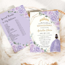 Lista de Padrinhos Florais Lilás Roxo Quinceanera