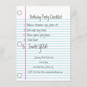 Convites Lista de verificação da festa de aniversário