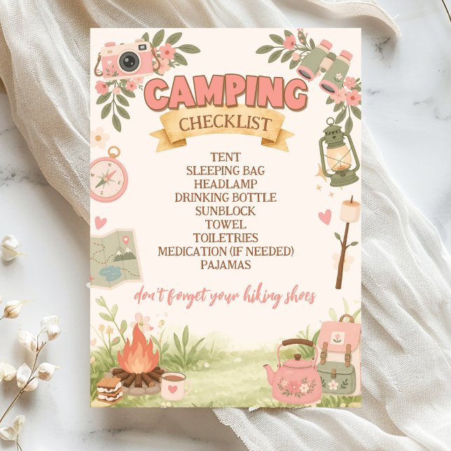 Convites Lista de Verificação de Acampamento Rosa Boho (Criador carregado)