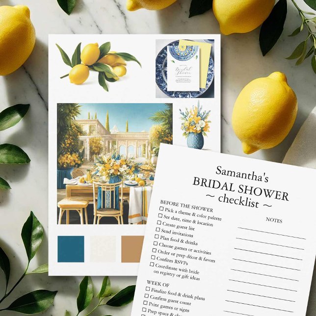 Convites Lista de verificação e guia de estilo do chá de pa (Bridal shower planning checklist lemon theme features to do list and style guide)