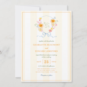 Convites Listra Amarela Crista Floral Monograma Casamento P