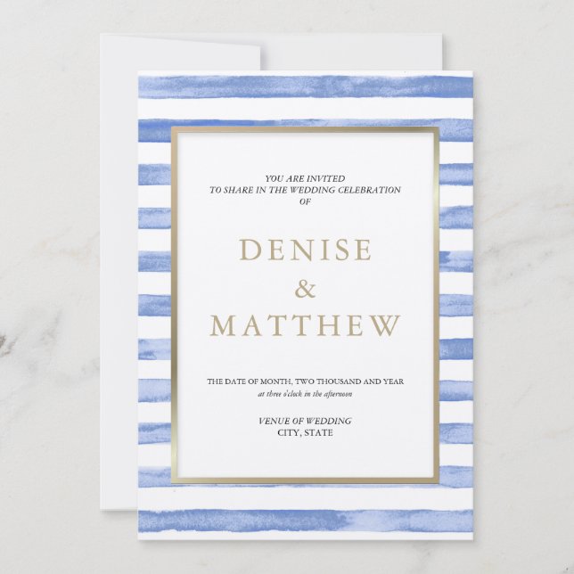 Convites Listra de aquarela azul de milho e letras douradas (Frente)