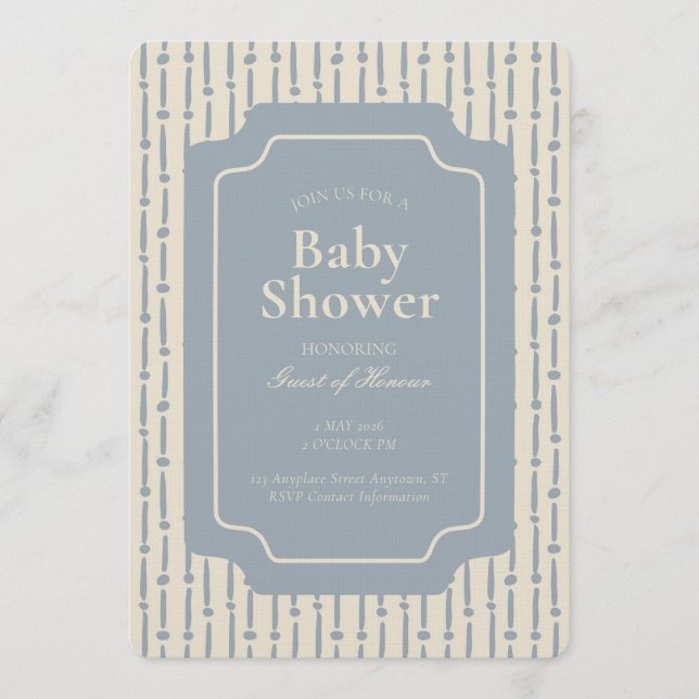 Convites Listra Geométrica Abstrata Azul Neutro de Gênero (Frente)
