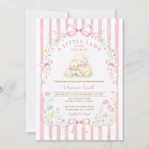 Convites Listra Rosa Pequeno Cordeiro Floral Chás de Bebê
