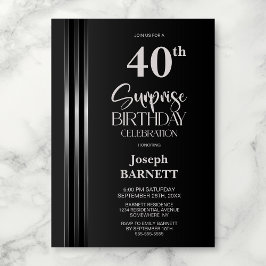Convites Listrado Prateado Preto Cinza 40º Aniversário Surp