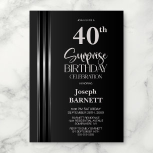 Convites Listrado Prateado Preto Cinza 40º Aniversário Surp