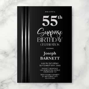 Convites Listrado Prateado Preto Cinza 55º Aniversário Surp