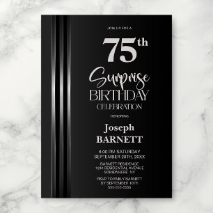 Convites Listrado Prateado Preto Cinza 75º Aniversário Surp