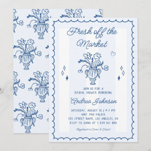 Convites Listras Azuis Fresco do Mercado Festa de Chá de Co