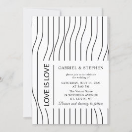 Convites Listras brancas e pretas simples. Gay Modern Weddi