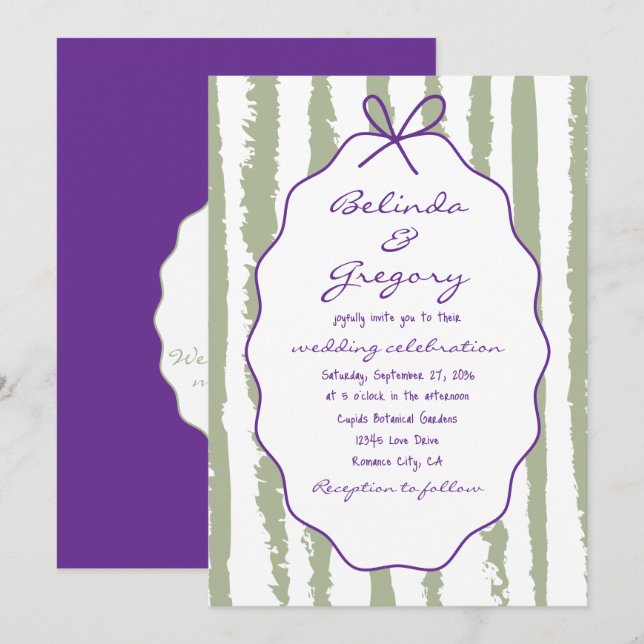 Convites Listras Caprichosas Casamento Pintado à Mão  (Frente/Verso)