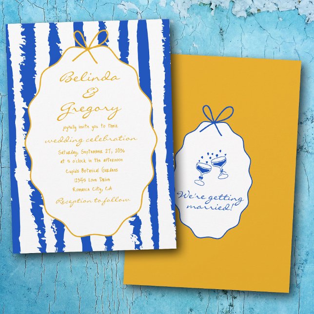 Convites Listras Caprichosas Casamento Pintado à Mão Escrit (Whimsical Stripes Handwritten Painted Wedding Invitation)