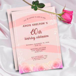 Convites Listras de Aquarela Floral Rosa Pink para Aniversá