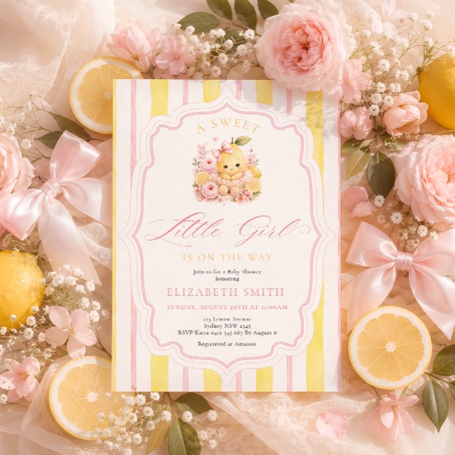 Convites Listras de Citrino Bebê Menina Lemon Chamada de Be (Criador carregado)