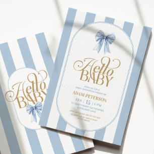 Convites Listras de Laço Azul Chique Baby Shower