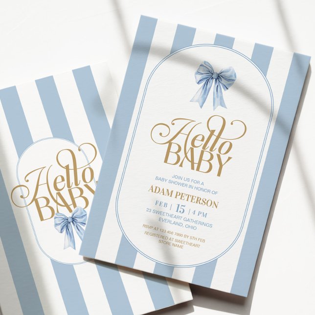 Convites Listras de Laço Azul Chique Baby Shower (Criador carregado)