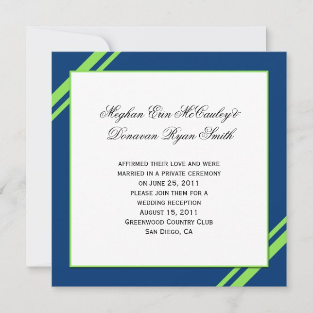 Convites Listras de Limão Verde Azul Naval Pós Casamento (Frente)