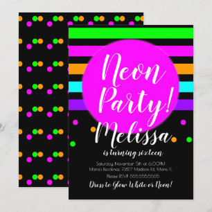 Convites Listras de Neon Loucas Festa com Brilho no Escuro 
