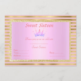 Convites listras de ouro rosa doce dezesseis princesa tiara