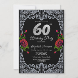 Convites Listras de Rosas Vermelhas Elegantes Gótico Aniver