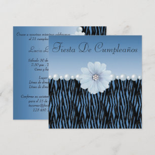Convites Listras de Zebra Azul, Pérolas e Festa de Aniversá