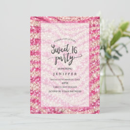 Convites Listras de Zebra com Glitter Rosa Menina