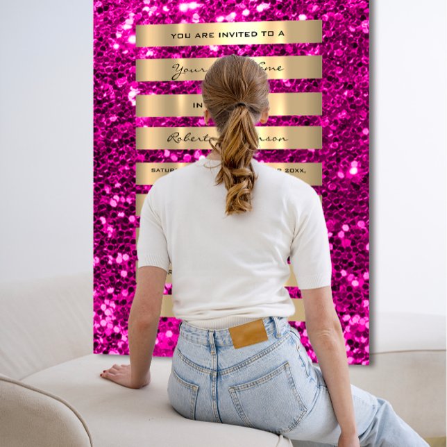 Convites Listras Douradas Brilho Champagne Bege Rosa Fúcsia (Glitter Gold Stripes Champagne Blush Pink Fuchsia Invitation)