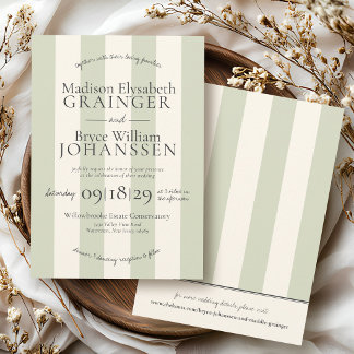 Convites Listras Elegantes em Verde Sálvia Casamento Chic D
