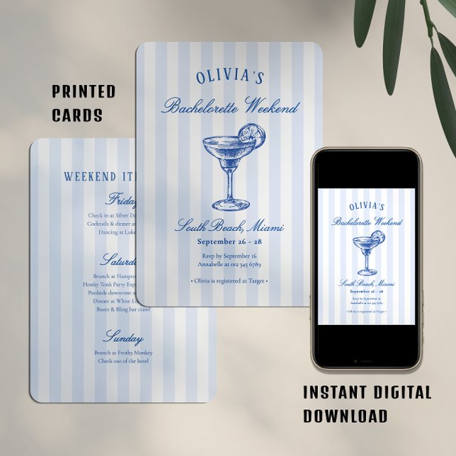 Convites Listras Elegantes & Fim de Semana de Solteira com  (Criador carregado)