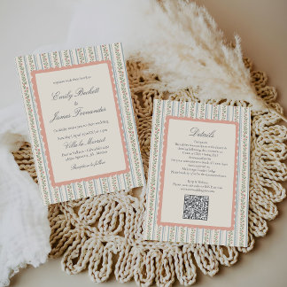 Convites Listras Florais Casamento Vintage Retro