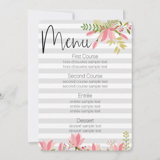 Convites Listras Florais de Casamento | Menu de Tema de Fes (Frente)