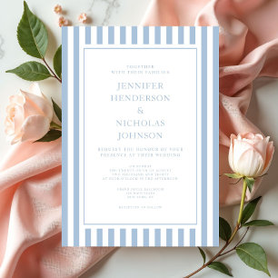 Convites Listras Formais Elegantes Azul Pó Casamento