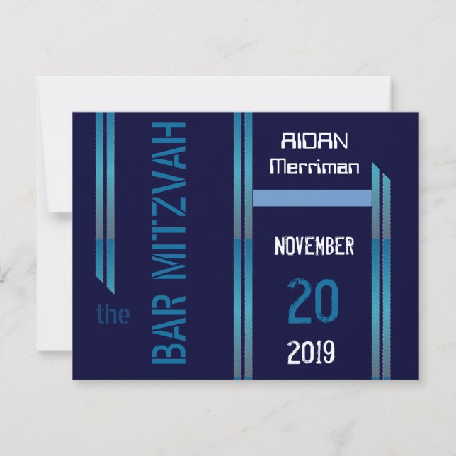 Convites Listras metálicas azuis Bar Mitzvah (Frente)