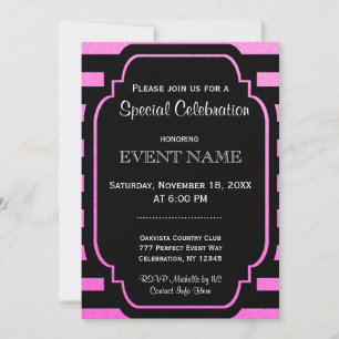 Convites Listras Modernas de Preto Rosa
