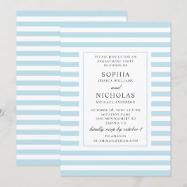 Convites Listras náuticas azuis. Festa de noivado com distr