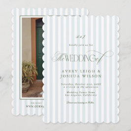 Convites Listras Onduladas em Verde e Azul - Casamento Clás