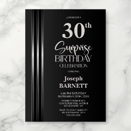Convites Listras Prateadas Preto Cinza 30º Aniversário Surp