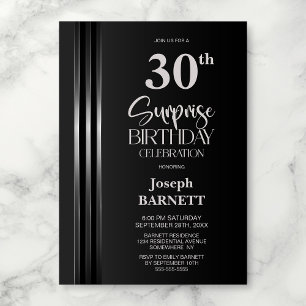 Convites Listras Prateadas Preto Cinza 30º Aniversário Surp